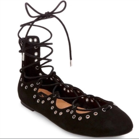 NWT DV by Dolce Vita Black Faux Suede Ballet Flats Ghillie Lace Up Size 10 - Picture 1 of 9